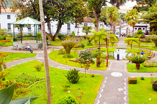 Beautiful garden in Angra do Heroísmo,  UNESCO World Heritage Site, Terceira island, Azores. Bandstand, garden paths.