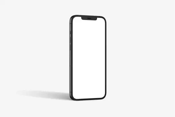 Vector illustration of Black modern smartphone pro max mockup. Mobile smart phone technology front blank screen studio shot isolated on over white background with clipping paths for Phone and for Screen.