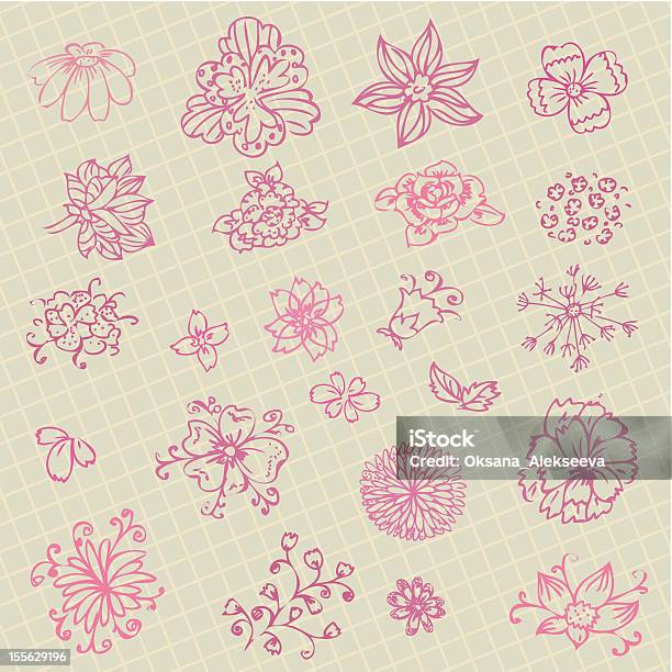 Collection Of Handdrawn Цветы — стоковая векторная графика и другие изображения на тему Абстрактный - Абстрактный, Без людей, Бессмысленный рисунок