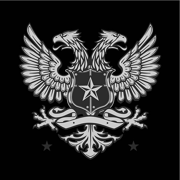 Double-headed Eagle crest on black A classical double-headed eagle crest. aquila heliaca stock illustrations
