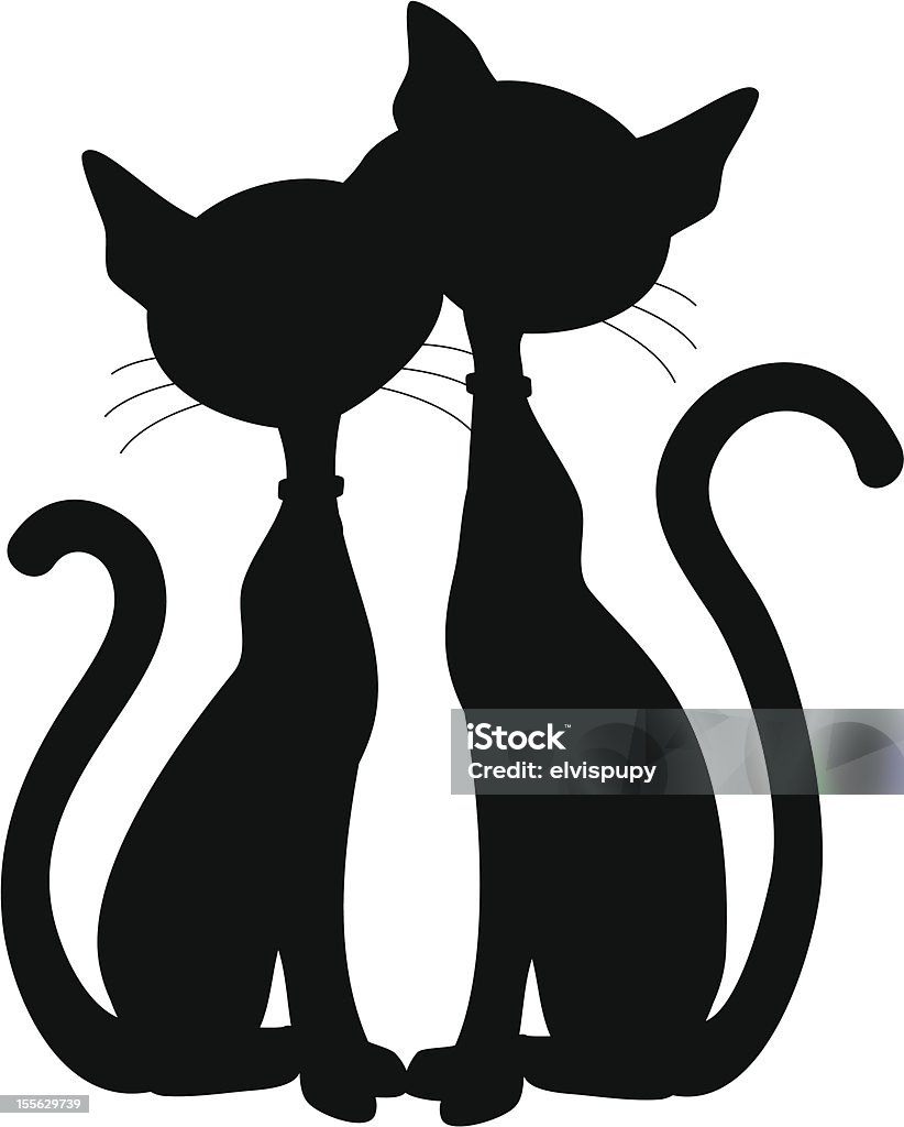 Милая пара силуэт Kitty - Векторная графика Домашняя кошка роялти-фри