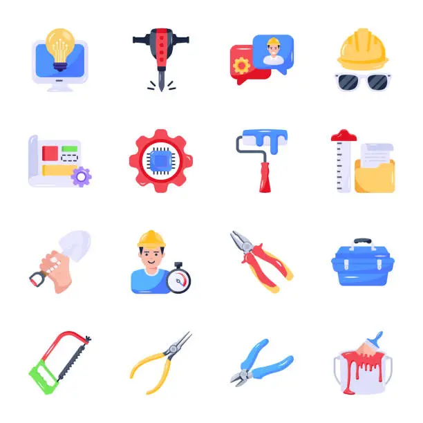 Vector illustration of Set of Engineering Services Flat Icons