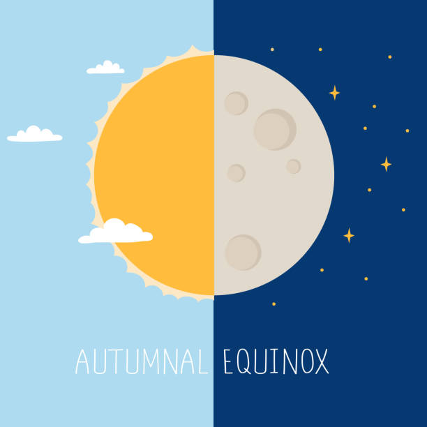ilustraciones, imágenes clip art, dibujos animados e iconos de stock de concepto de equinoccio de otoño. - equinoccio de otoño