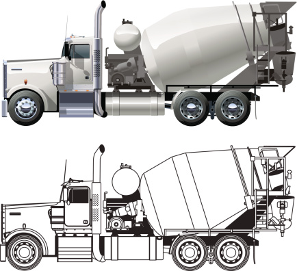 Flat and 3D illustrations of a concrete mixer truck