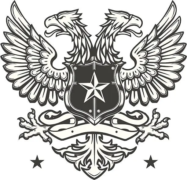 Vector illustration of Double Headed Eagle crest on white