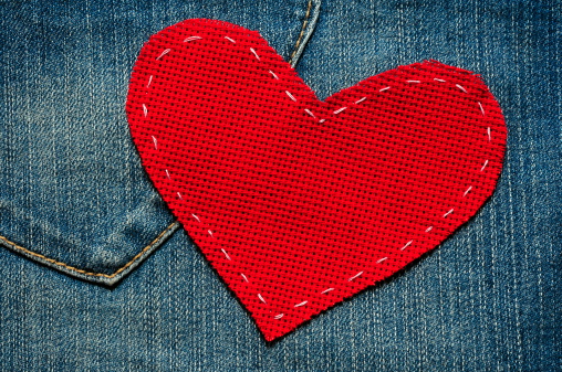 It's red textured heart on jeans.
