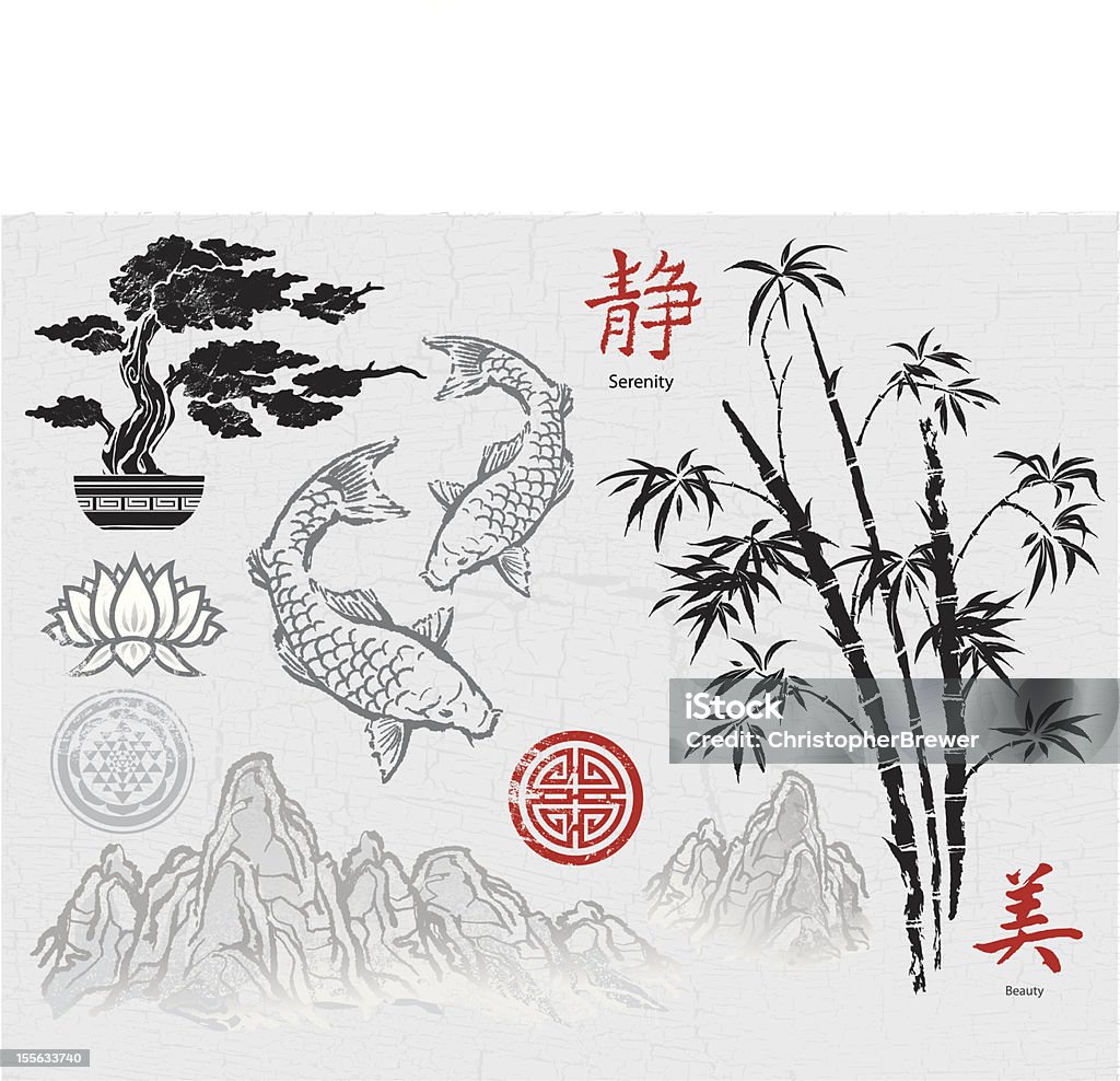 Encre des éléments de décoration asiatiques - clipart vectoriel de Culture chinoise libre de droits