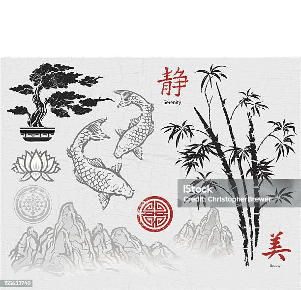 Encre Des Éléments De Décoration Asiatiques Vecteurs libres de droits et plus d'images vectorielles de Culture chinoise - Culture chinoise, Culture japonaise, Langue japonaise