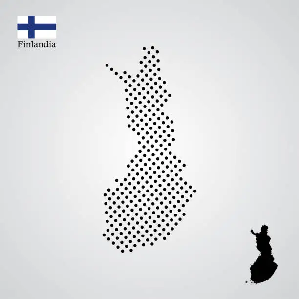 Vector illustration of Finlandia map silhouette halftone style