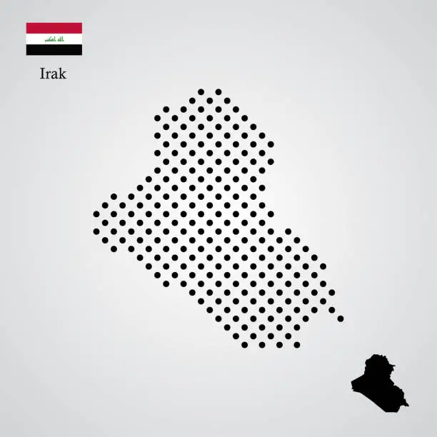 Vector illustration of irak map silhouette halftone style