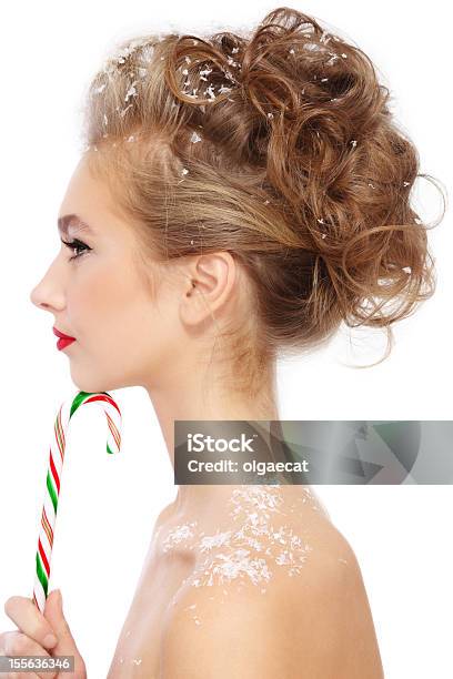 Girl With Candy Cane Stock Photo - Download Image Now - Christmas, Dandruff, Profile View