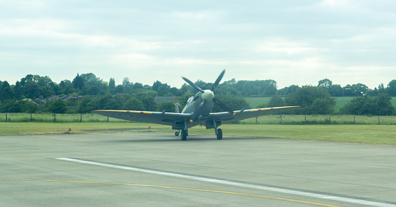 The beautiful and very powerful British Spitfire aircraft, located at Sywell Airfield, England, UK.
