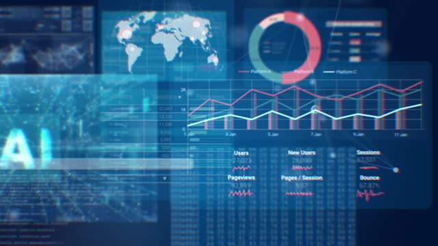 Business data Analytics dashboard animated overlays