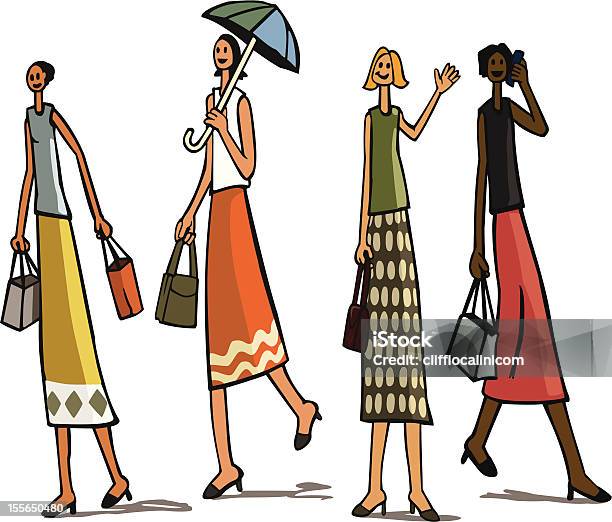 Femmes Shopping Ville Vecteurs libres de droits et plus d'images vectorielles de Adulte - Adulte, Bonheur, Cadrage en pied