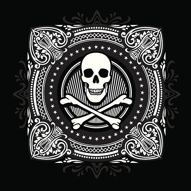Spades and stripes circled around a skull and crossbones  A Skull and Bones design decorated with ornate playing card/ retro poster design elements. Individual design elements are grouped together and organized onto layers for easy adjustments. celtic culture celtic style star shape symbol stock illustrations