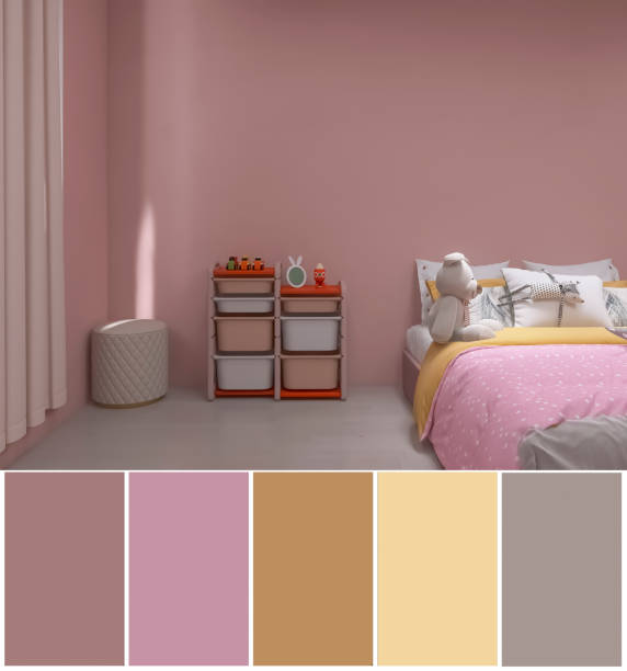 istock Children's room interior 3d render, 3d illustration, color swatch 1556511854