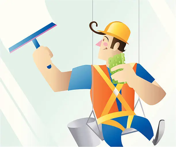 Vector illustration of Skyscraper Window Cleaner