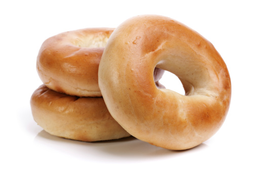 Three bagels isolated on white background