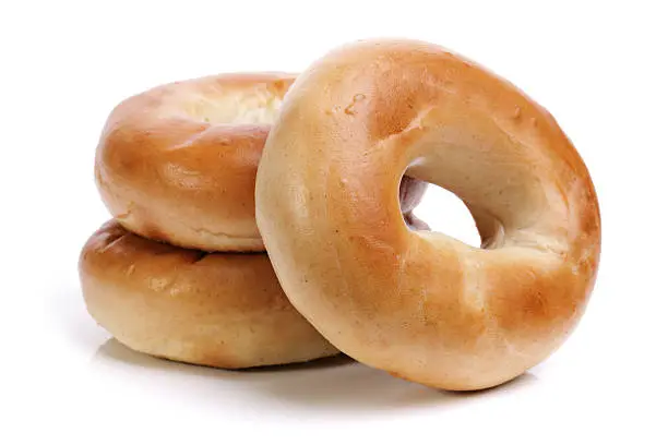 Three bagels isolated on white background