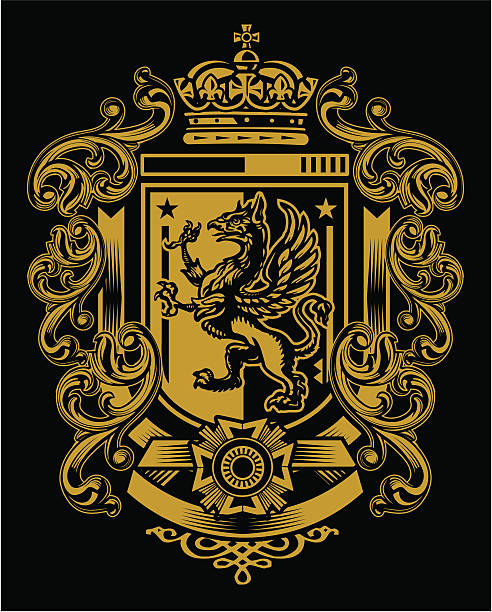 griffin 육성하는 벼슬 - shield lion griffin crown stock illustrations