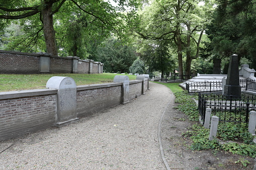 Cemetery of Utrecht, Netherlands with grave monuments