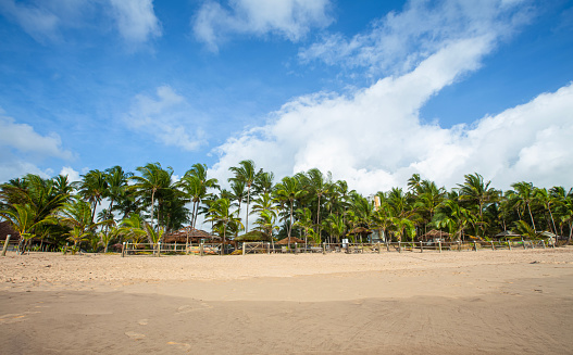 Taipu de Fora, Bahia, Brasil – December, 4, 2016: beach facade of the “Recanto da Sereia” inn during a clear sunny Day.