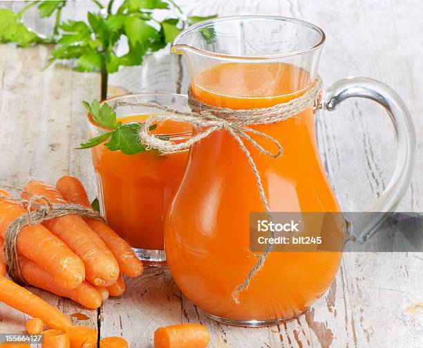 Healthy Food Carrots And Juice Stock Photo - Download Image Now - Carrot, Cruet, Crunchy