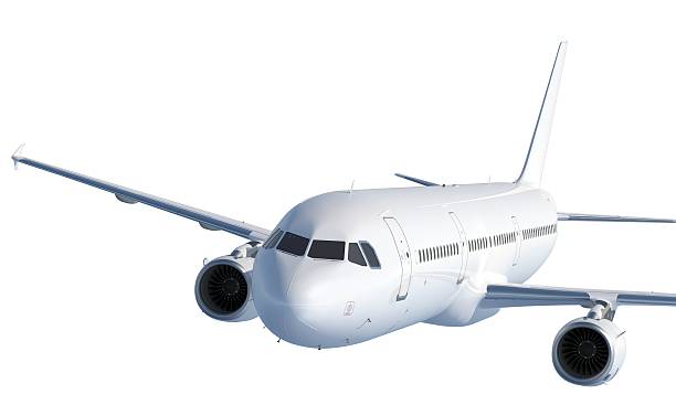istock Passenger Jet closeup in flight isolated on white 155664535