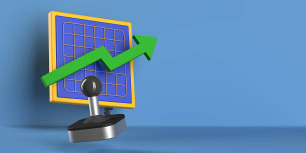 istock Joystick on rising green arrow economy screen, blue background 1556667178
