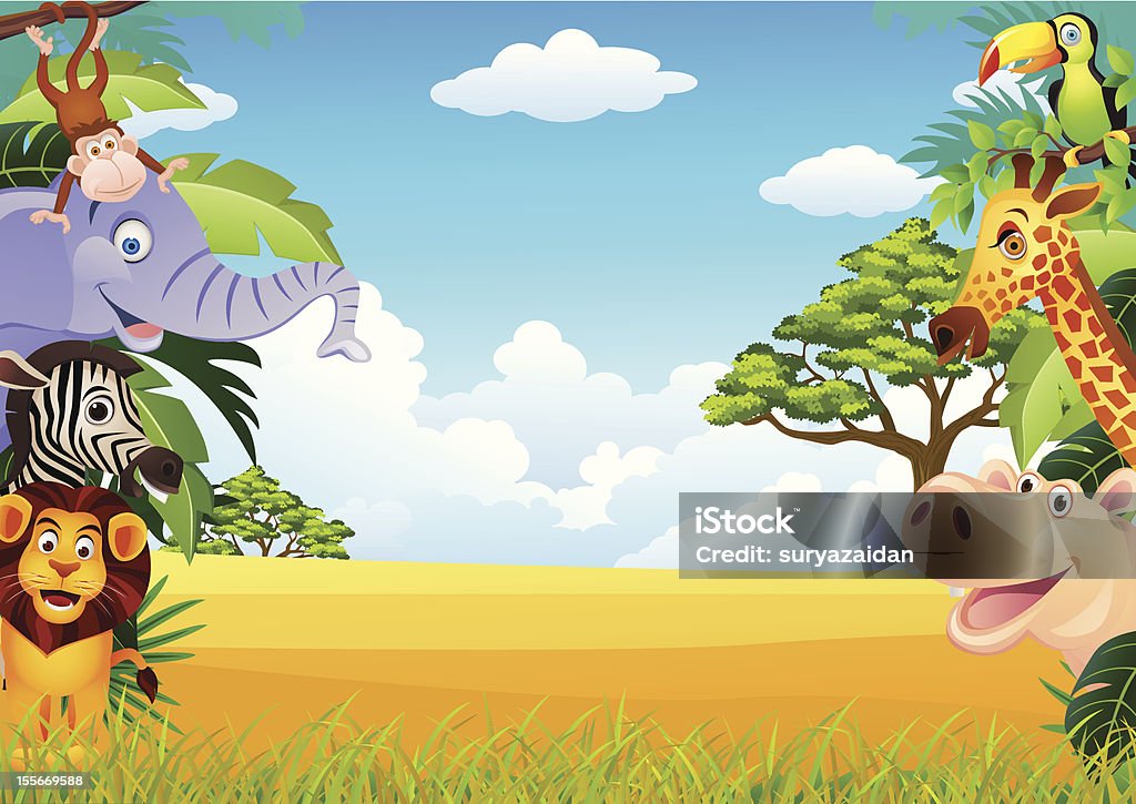 Cartoon Background Of Jungle Animals Stock Illustration - Download Image  Now - Animal, Animal Wildlife, Animals In The Wild - iStock