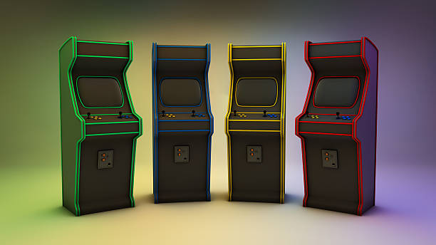 giochi arcade 4 colori frontale - vibrant color yellow recreational equipment red foto e immagini stock