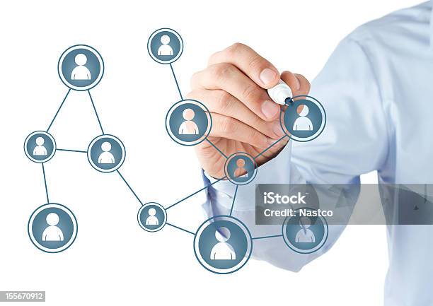 Human Hand Drawing Social Media Diagram Stock Photo - Download Image Now - Blue, Communication, Community
