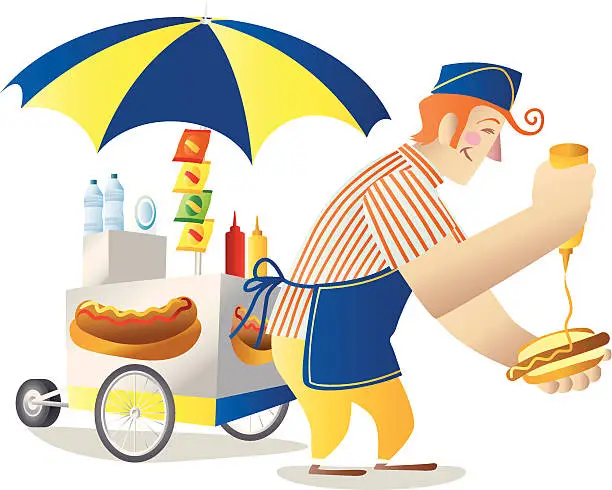 Vector illustration of Hot dog stand - cart. Fast food