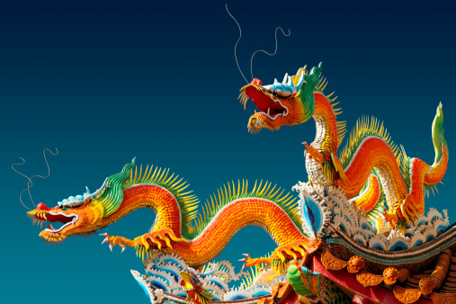 Oriental dragons on a temple