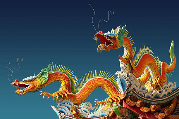 Two Chinese dragons for Chinese new year Oriental dragons on a temple beijing stock pictures, royalty-free photos & images