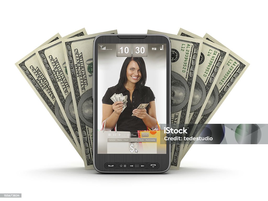 Money transactions by mobile phone Adult Stock Photo