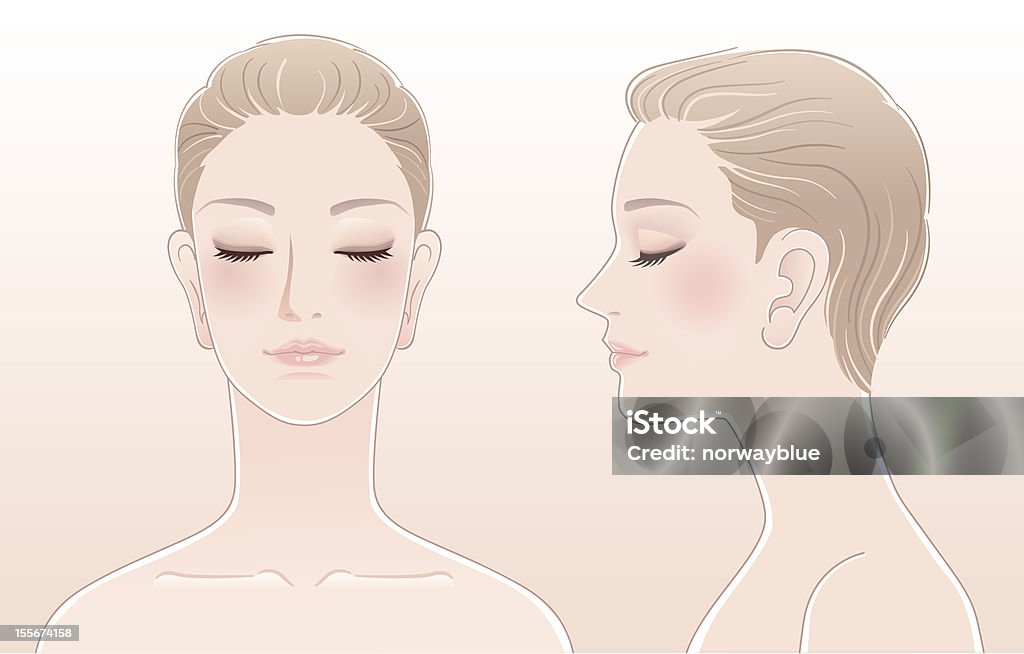 Set of Beautiful woman portrait with eyes closed Set of of Beautiful woman portrait with eyes closed, front and side view. Isolated. Front View stock vector