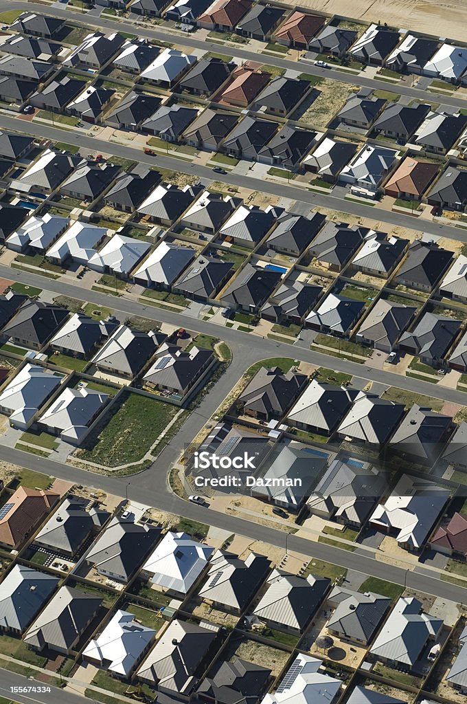 Vista aérea de uma densa subúrbio de habitação. - Foto de stock de No alto royalty-free