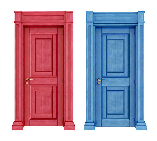 rojo y azul vintage puertas - front door doorknob door wood fotografías e imágenes de stock