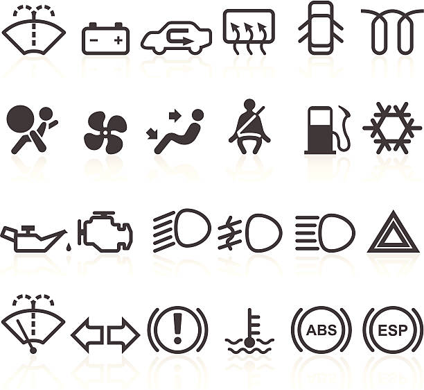 Car dashboard icons Set of simple car dashboard icons headlight stock illustrations