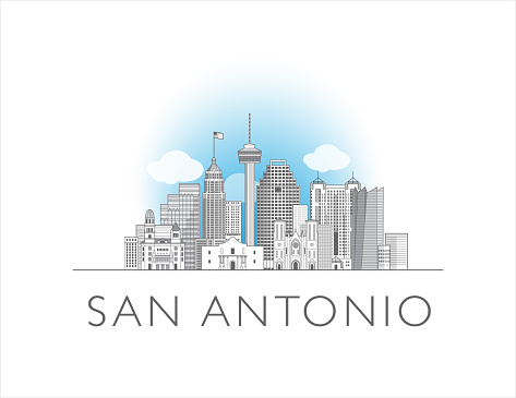 San Antonio city, Texas cityscape line art style vector illustration