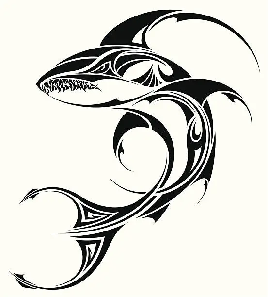 Vector illustration of Shark tattoo tribal design
