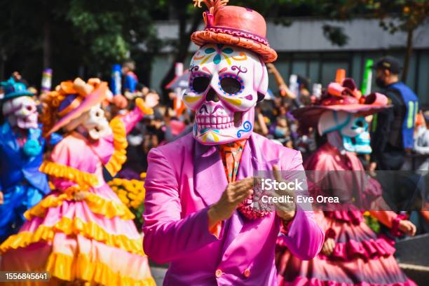 Day Of The Dead Parade In Mexico City People In Disguise During The Day Of The Dead Parade Stock Photo - Download Image Now