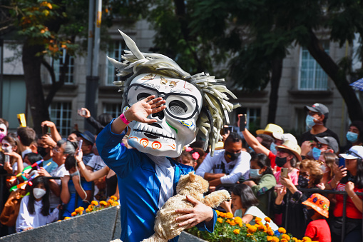 Barranquilla, Colombia - March 1, 2014: People at the carnival parades in the Carnival of Barranquilla, in Colombia.