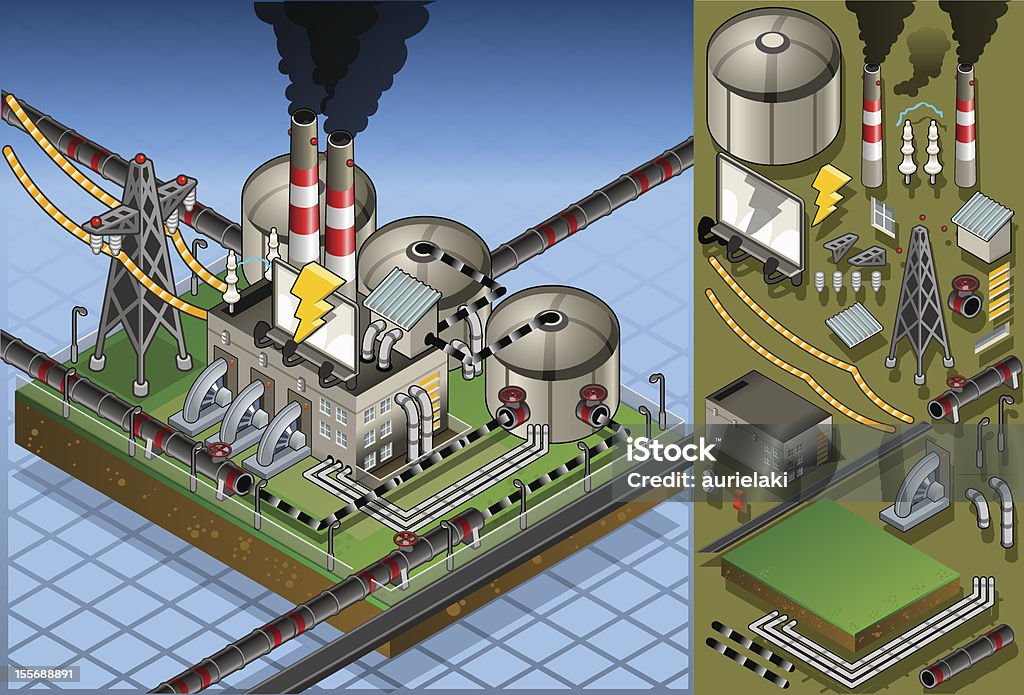 Planta isometric petróleo na produção de energia - Vetor de Dióxido de Carbono royalty-free