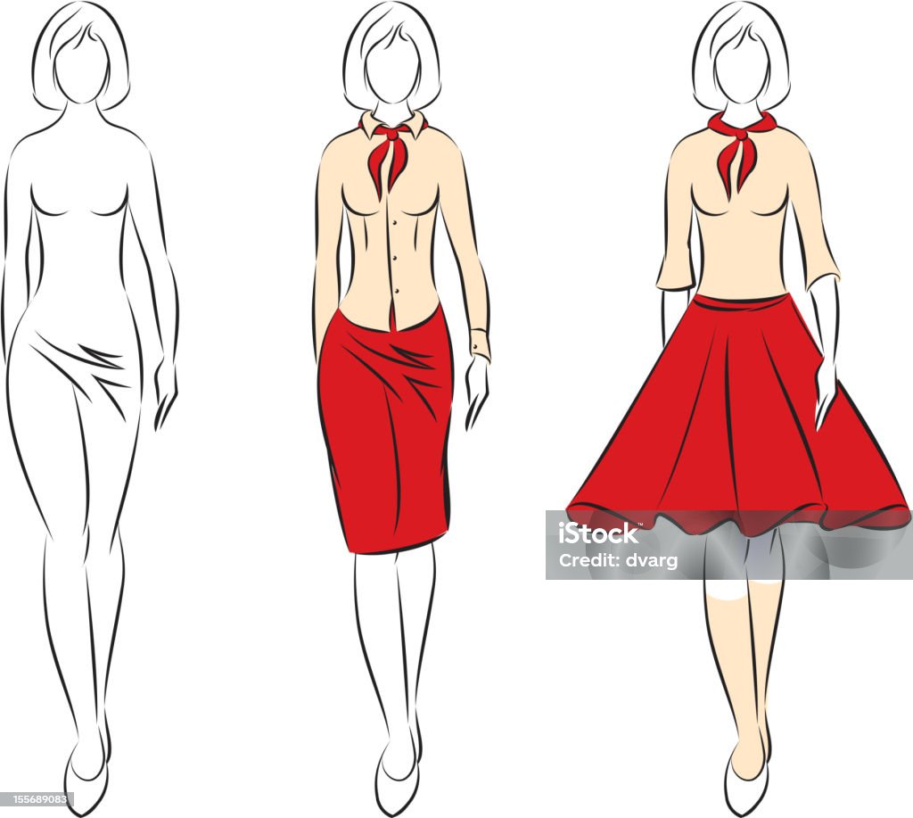 Silhouette  woman in the clothes Set of Elegant, Stylized, Hand Drawn Style Fashion Models Adult stock vector