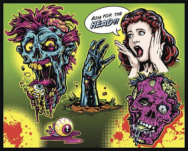 Zombie Set A set of goralicious zombie-themed elements, monster fictional character illustrations stock illustrations