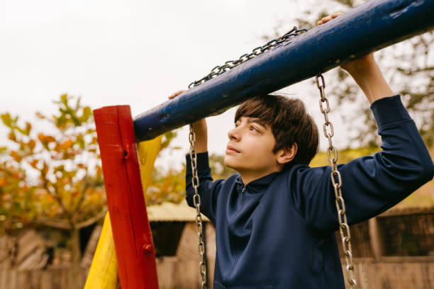 istock Contemplative pre teen boy on playground 1556911090
