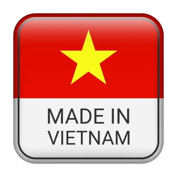 Vector illustration of Made in Vietnam badge vector. Sticker with stars and national flag. Sign isolated on white background.