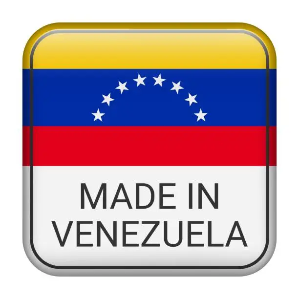 Vector illustration of Made in Venezuela badge vector. Sticker with stars and national flag. Sign isolated on white background.